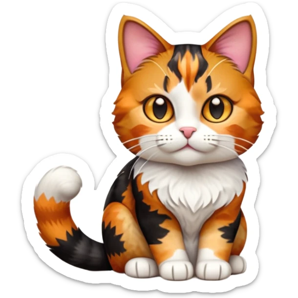 cinematic-[calico tabby cat]-realistic-full-body-sitting-emoji,-tail-curled-playfully-around-its-paws, cinematic-cute-calico-cat-portrait-emoji,-head-tilted-playfully-with-sparkling,-inquisitive-eyes-and-a-charming-patchwork-fur-of-orange,-black,-and-white,-simplified-yet-irresistibly-adorable,-highly-detailed,-glowing-with-a-warm,-invit (3) sticker