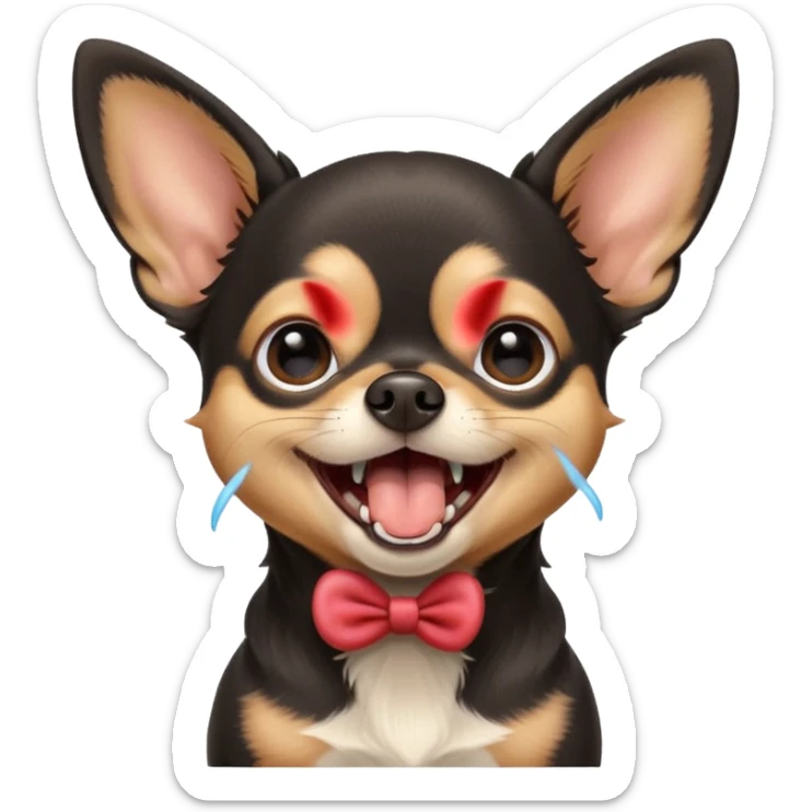 A high-resolution digital illustration of a cute black and tan chihuahua yawning. portrait in a clean, semi-realistic style sticker