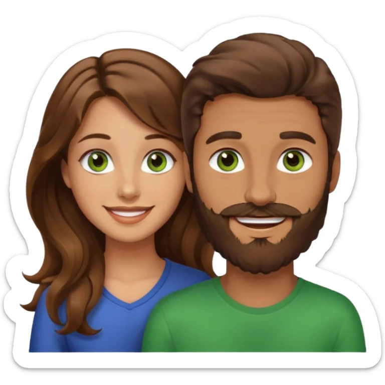 a brown hair and beard man with hazel eyes and a girl with long brown wavy hair with green eyes, togheter sticker