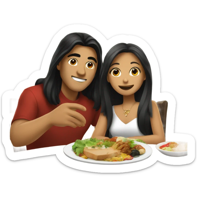 Guy with long black hair eating with Filipina girl sticker