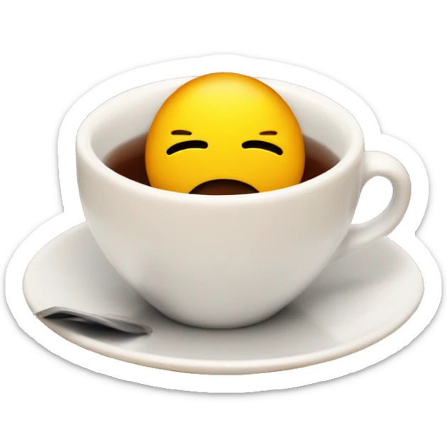 A stressed emoji siting in a cup of tea with lot of stress very tired sticker