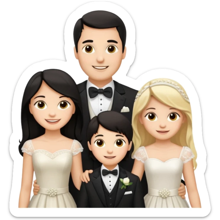 Familia : Novio pelo oscuro, Novia pelo oscuro, hija mayor pelo mono , hija menor pelo oscuro. sticker