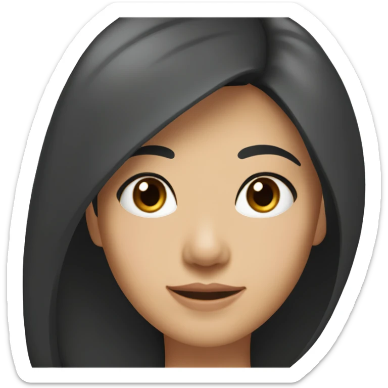 A head and shoulders shot of a 36 year old Asian woman, with straight black hair,   with brown eyes wearing a t-shirt. sticker