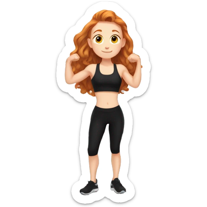 Aesthetic cute Ginger girl in black gym fit full body stretching  sticker