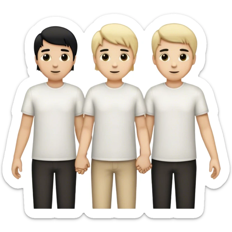 Three men holding hands, all white, one with blonde hair, one with black hair, and one with brown hair sticker