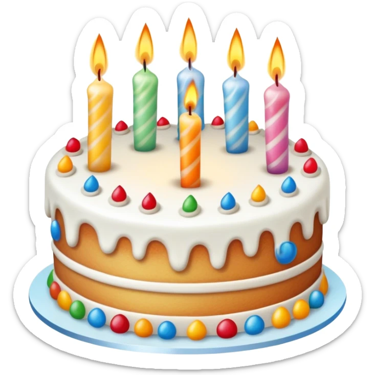 Beautifully decorated whole birthday cake with frosting and candles on top sticker