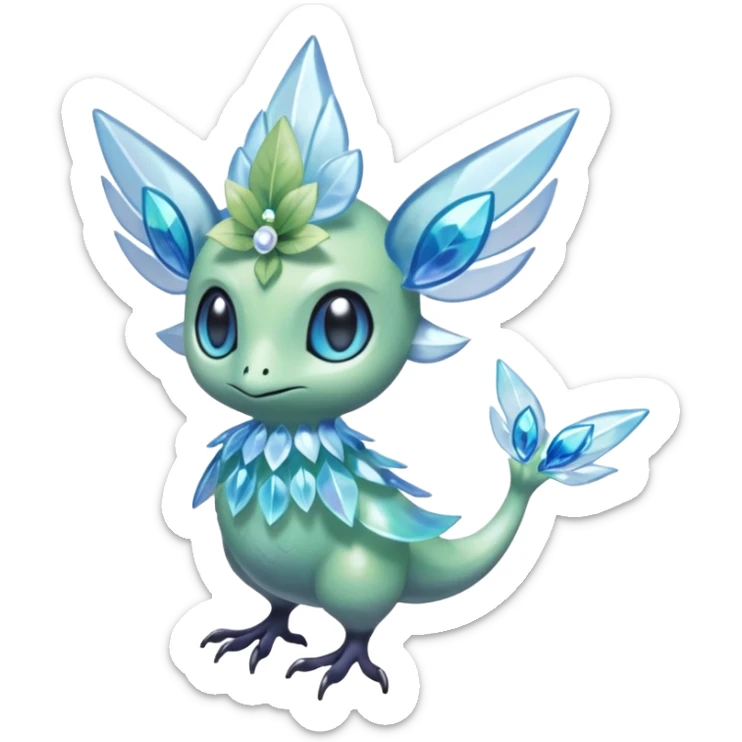 elemental icy floral ethereal glacial Axew-Rufflet-Brionne-Celebi-Pokémon-Fakémon-hybrid-creature sticker