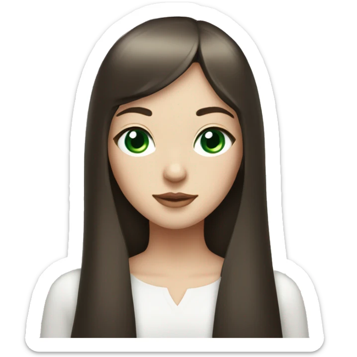 Brunette girl with long straight hair and fringe, with green eyes with a white cat with blue eyes sticker