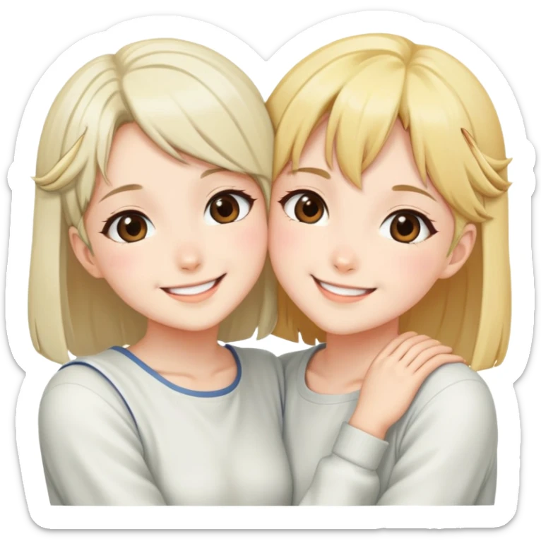 Two cute anime girls with their faces pressed together cheek to cheek, smiling happily sticker