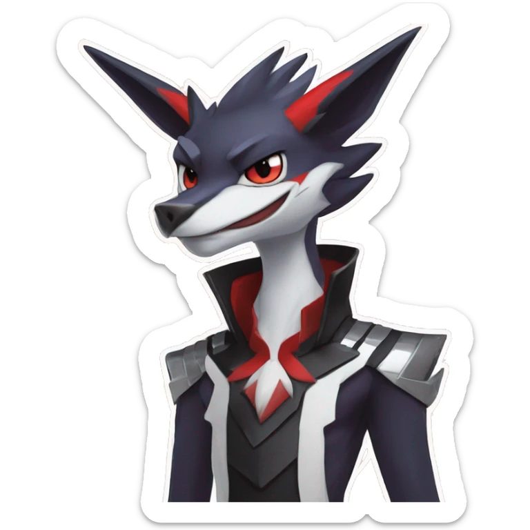 Black Cool Edgy Anthro Noivern-Nargacuga-Silvally-Sergal-Fakémon  with White and Red Edgy markings sticker