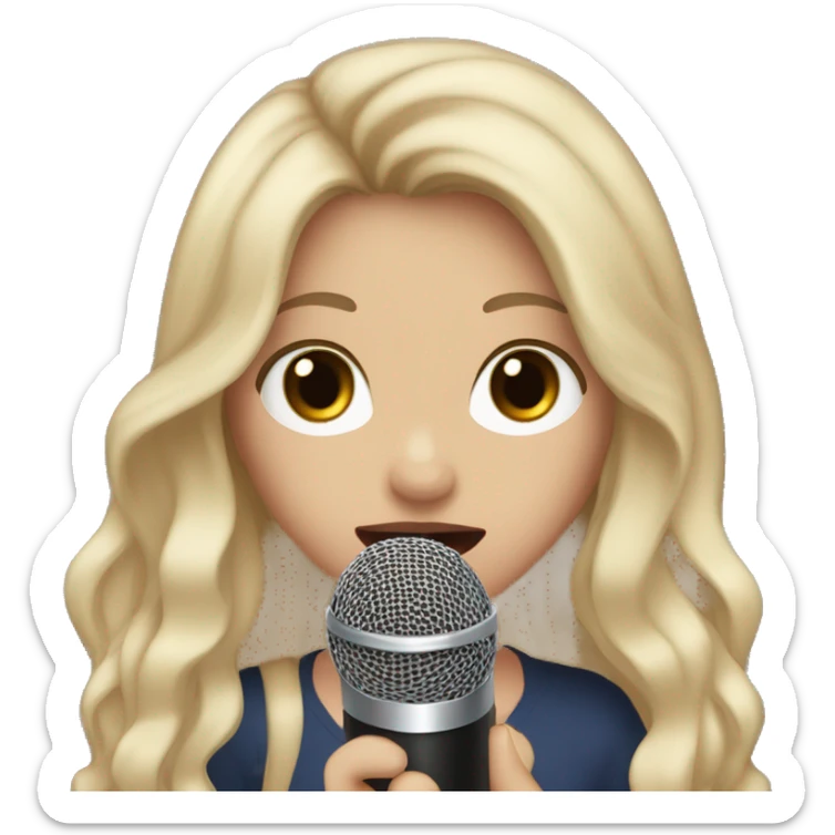 a girl with brown hair layered long hair, hazel eyes, pale skin, dark lips, singing into a microphone sticker