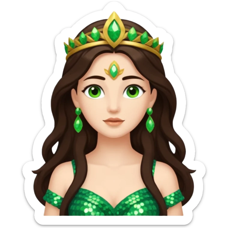 Juno, Goddess of Marriage from Gods and Goddesses with long dark brown hair, green sequin outfit sticker