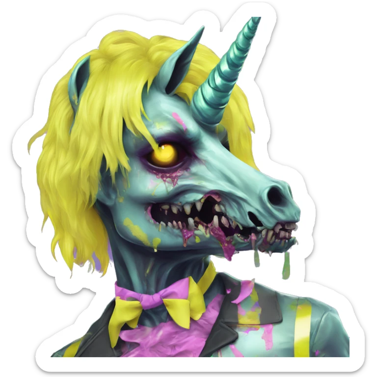 .Zombie_ Vaporwave black holographic oilslick zombie unicorn smoking yellow caution tape  sticker