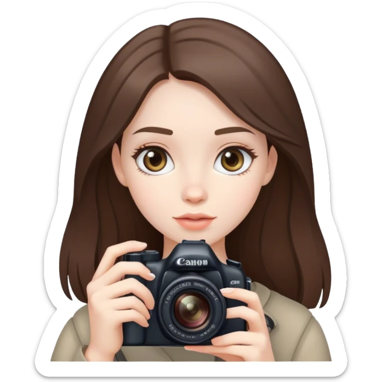 beautiful pale brunette girl taking photos with canon camera  sticker