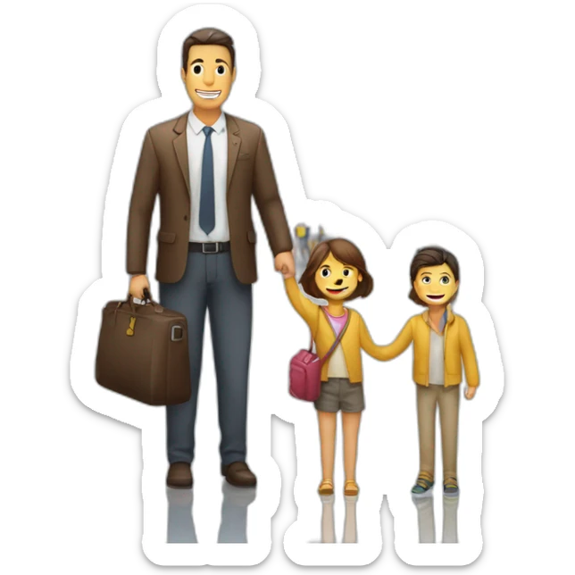 Hombre con su familia en el aeropuerto sticker