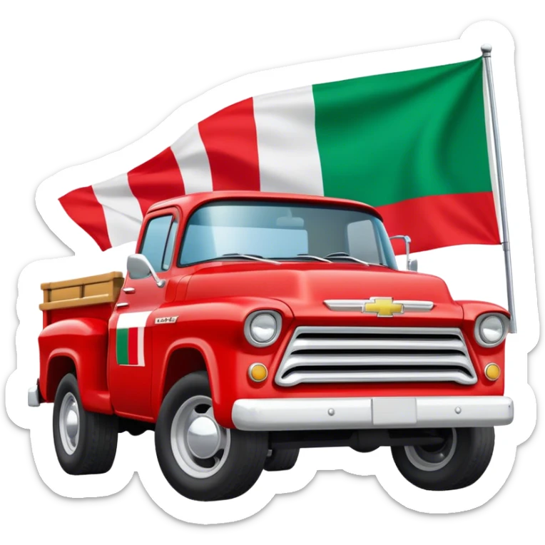 red chevy truck with the name “uncle frank” on it and with an italian flag sticker