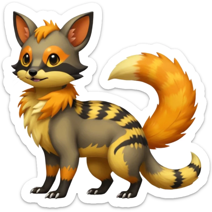 Rare warm-colored exotic cute epic aesthetic colorful Salandit-Eevee-Civet-species-Fakemon-hybrid-creature, with wild markings, full body sticker
