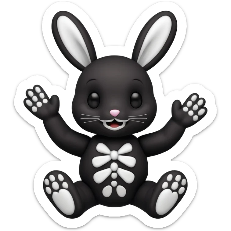 Emoji pour twitch d'une peluche lapin squelette noir qui dit bonjour sticker