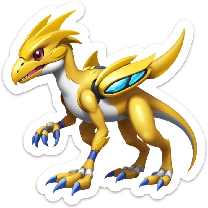 Shiny Futuristic Fakemon-Pokemon-Digimon-Spectrobes-Raptor-fusion, full body sticker