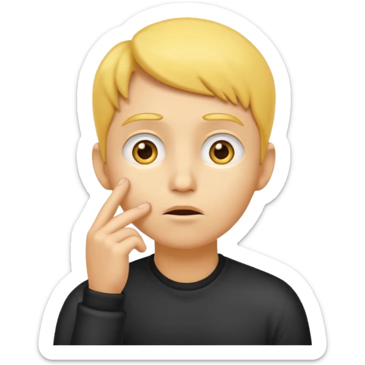 animated thinking face emoji, yellow face, hand on chin, eyes looking up, cartoon style, pondering sticker