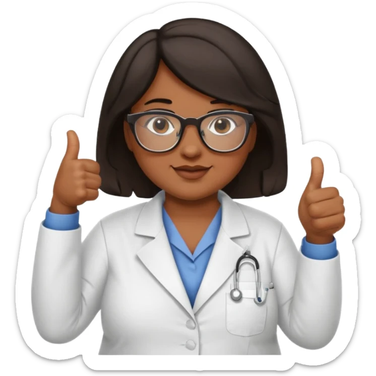 make a fat brown female biology teacher with glasses giving a thumbs up with short black hair wavy sticker