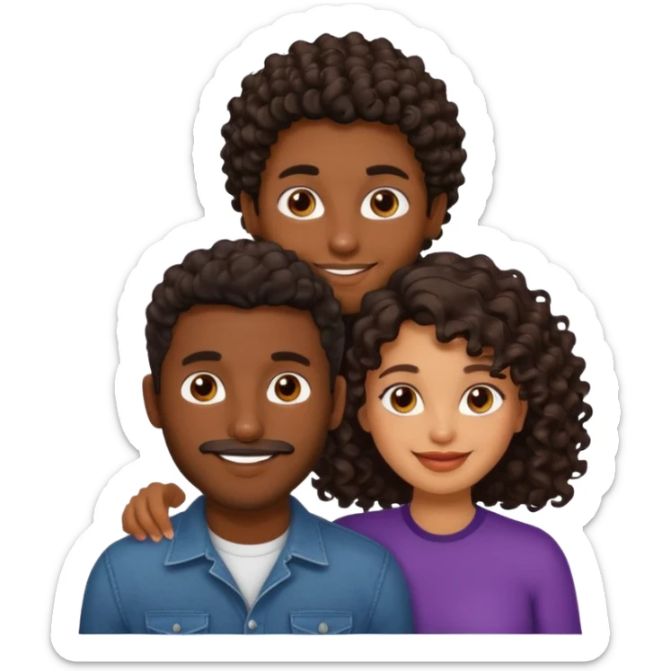 Dark brown skin man with a light beard and a curly   fade haircut with dark brown eyes with a brown  brown Latina woman with dark wavy hair  sticker