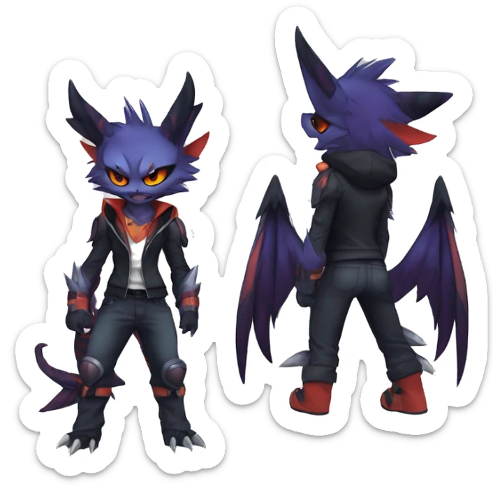 Cool Anthro Dark Absol-Noivern-Quilava-Litten-Pokémon with edgy stripes hoodie spiked collar punk Full Body sticker