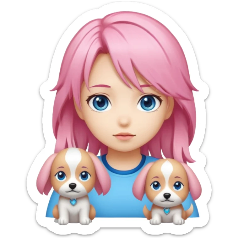 "Chibi-Anime-Girl mit Hundeohren, pinken Haaren, großen blauen Augen und breitem Grinsen." sticker
