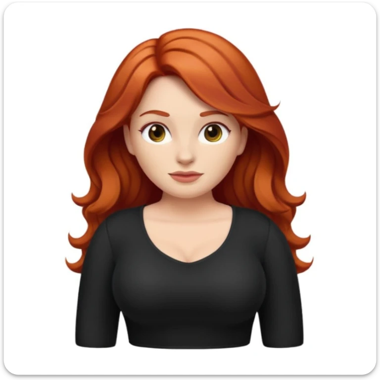 red-haired woman emoji, curvy body, hair between straight and wavy, black clothes sticker