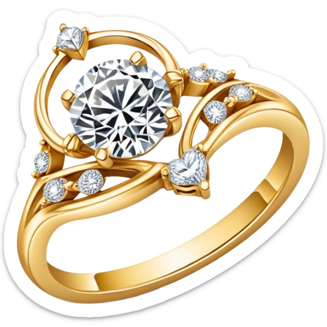 Create a bright and detailed icon representing jewelry art and the craft of making jewelry. The design should feature elements like a sparkling diamond, a gold ring, a jeweler’s tools (such as pliers and a workbench), and some delicate detailing that conveys craftsmanship and luxury. The icon should be clean, vibrant, and visually striking, with a balance of sophistication and creativity. sticker