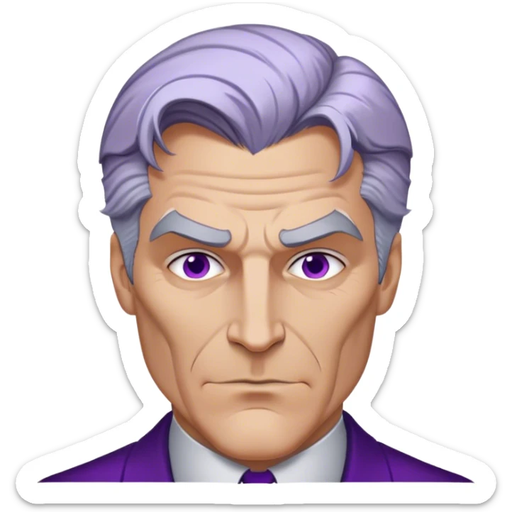 two-face, harvey dent, batman villian, right side of face purple, grey hair sticker