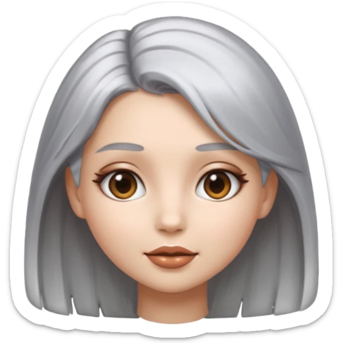 sexy Girl emoji with metallic silver hair, iOS emoji style, soft facial features, glossy chrome hair texture, minimal shading, clean background, modern aesthetic sticker