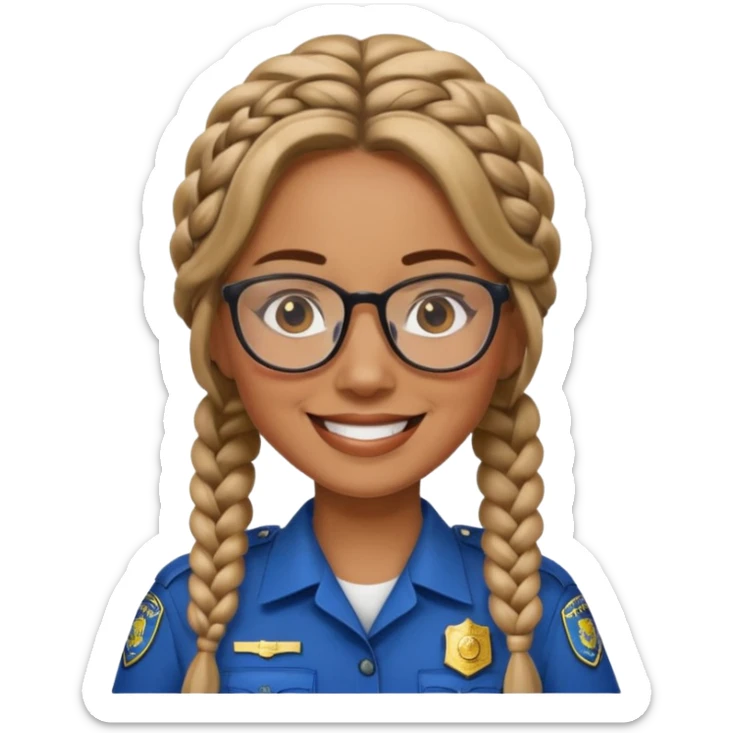 happy woman police with braided hair wearing glasses sticker