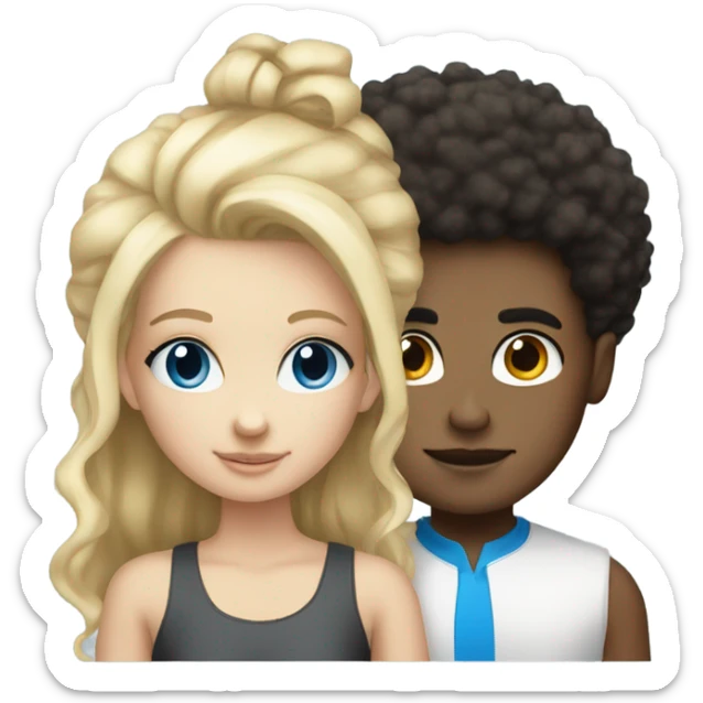 blonde hair blue eyed girl and mixed boy with afro sticker
