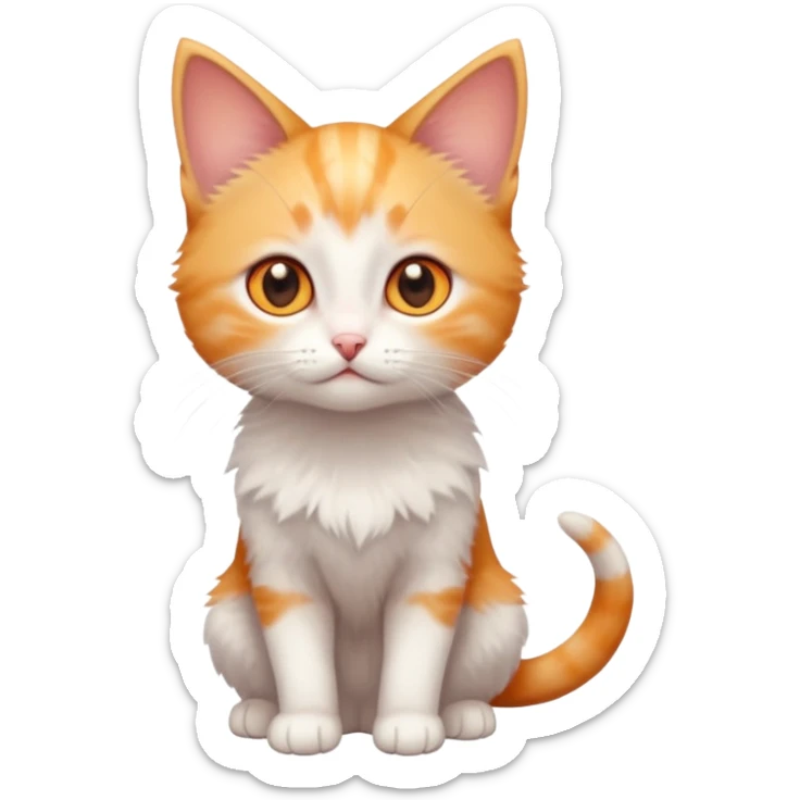 full body of very small + skinny ginger and white kitten with deep orange eyes and triangular shaped face sticker