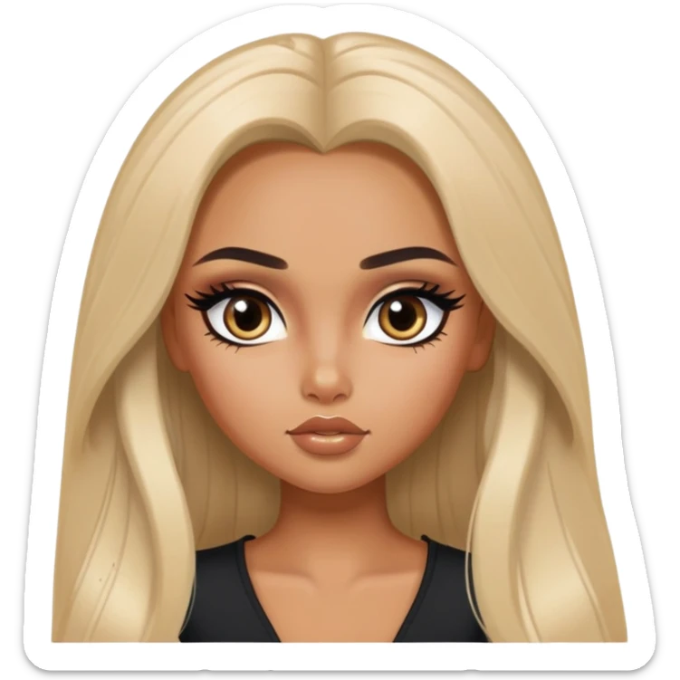 russian features, beauty,  hair, tan skin,  eyes, pretty eyes, black eyeliner, pretty bratz baddie sticker
