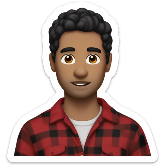 Man with black hair and brown eyes wearing red and black buffalo plaid pjs sticker