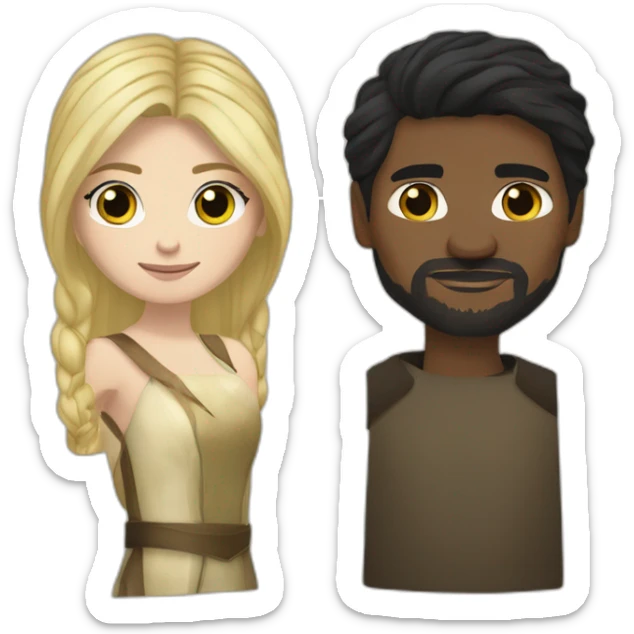 black haired woman and blond-haired jaime lannister from game of thrones, couple sticker