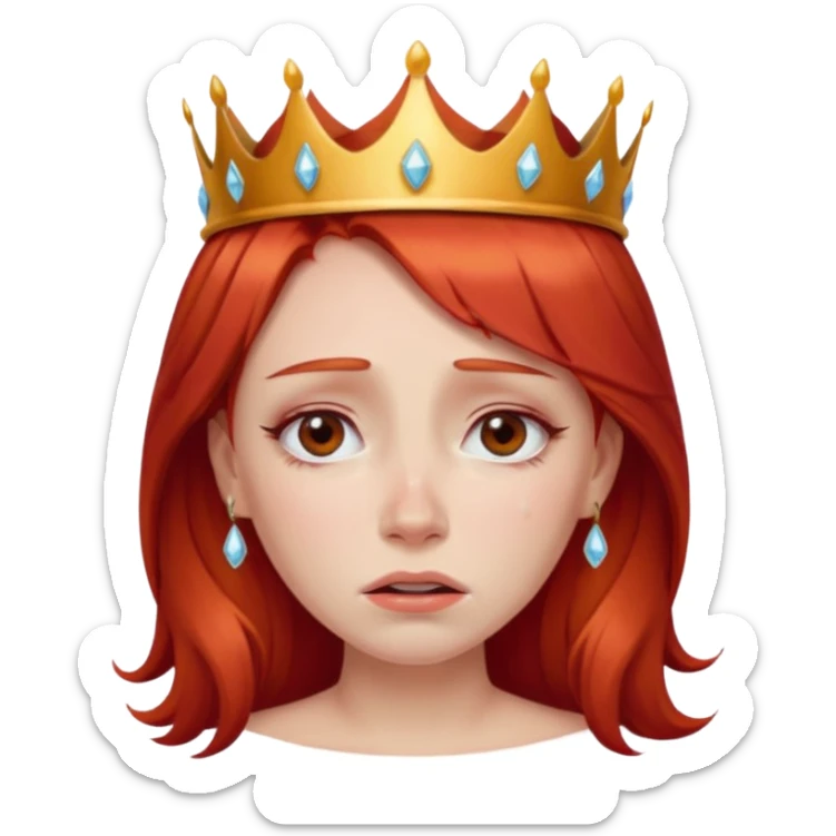 Beautiful lady crying tears can see shoulders red hair and crown on her head sticker