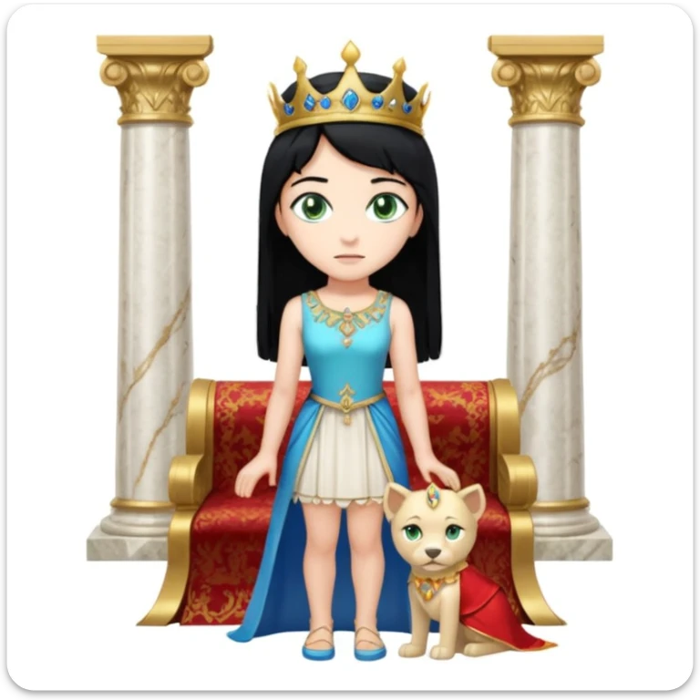 King, standing, black Hair, blue eyes, female servant, blonde, green eyes, shott white sleveless dress, kneeling, background palace sticker