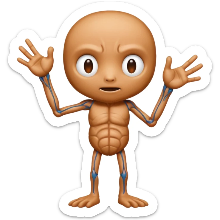 Illustrate Thing with detailed veins & stitches, posed upright giving a gesture. sticker