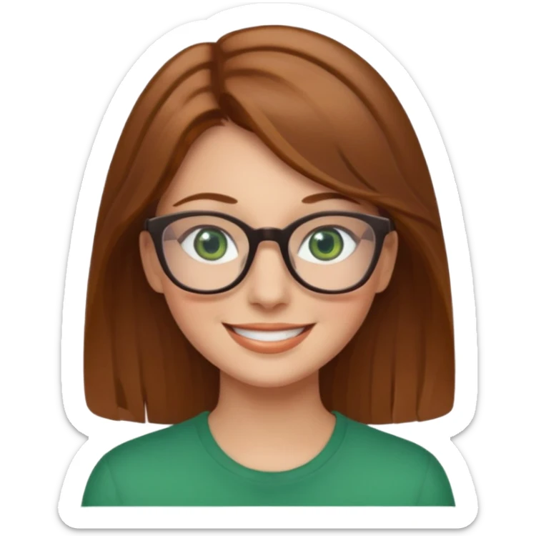 light brown hair woman with green eyes and glasses smiling sticker