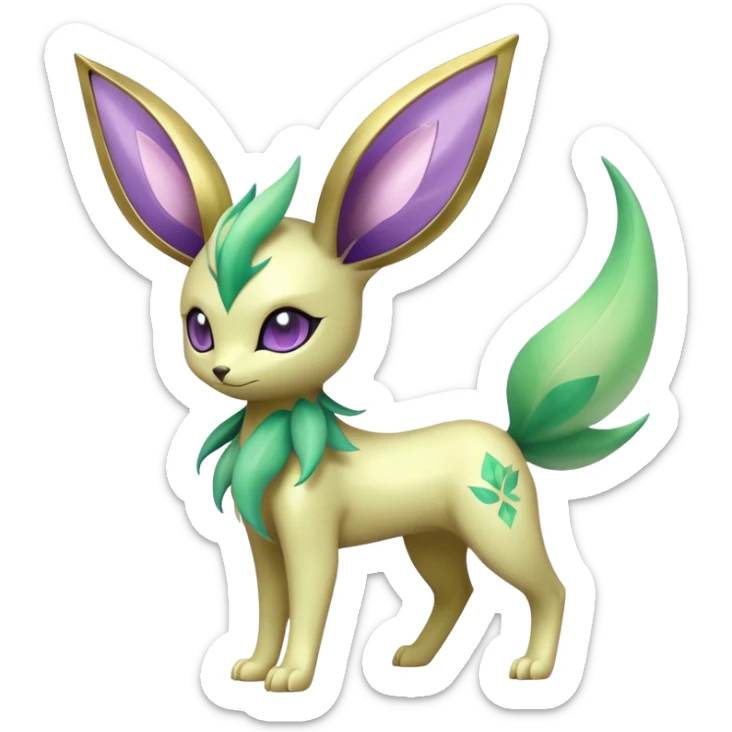 Shiny Cool Sparkly Cute Ethereal Leafeon-Espeon-Fakemon-hybrid-fusion- full body sticker
