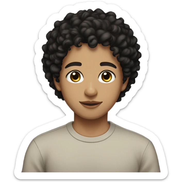 light skin, short black curly hair, brown eyes, 17, with a black shirt and pants sticker