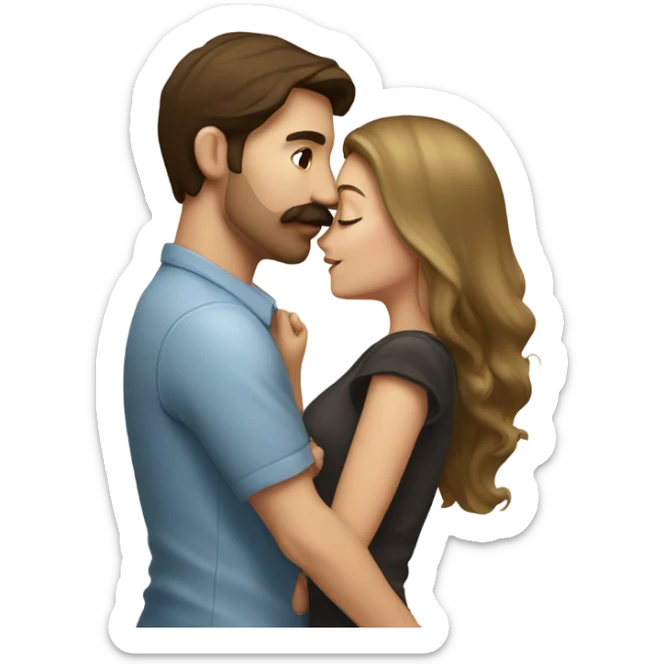 Man with brown hair and blond mustache kissed beautiful girl with dark brown hair  sticker