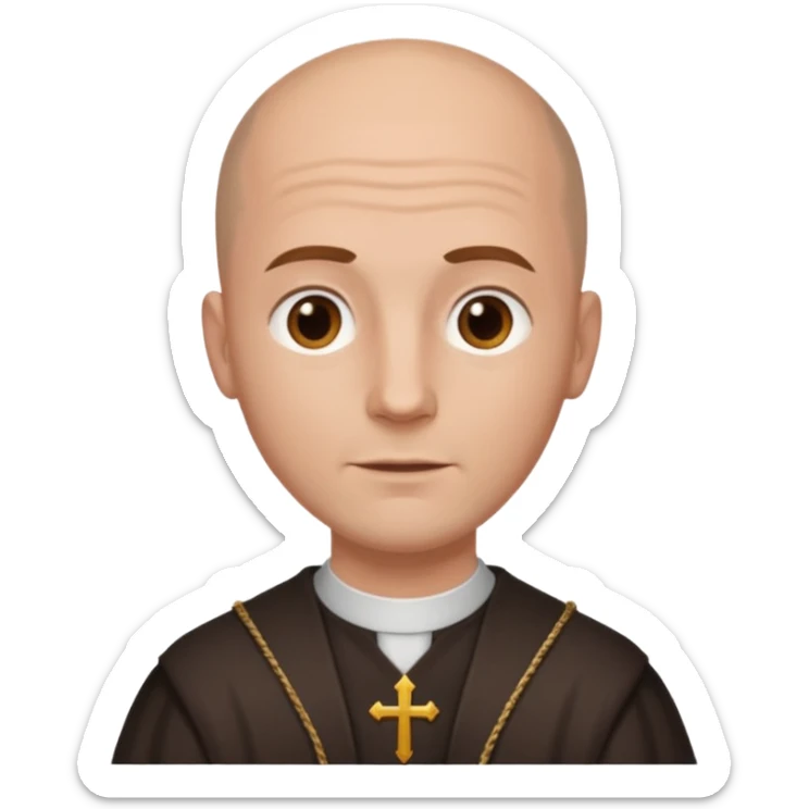 A Catholic rate with medium length brown hair and a bald spot in the middle of his hair sticker