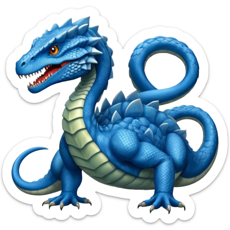 blue hydra, strong reptilian body, like a dinosaure, not like a snake,  with 3 heads rising from its neck sticker