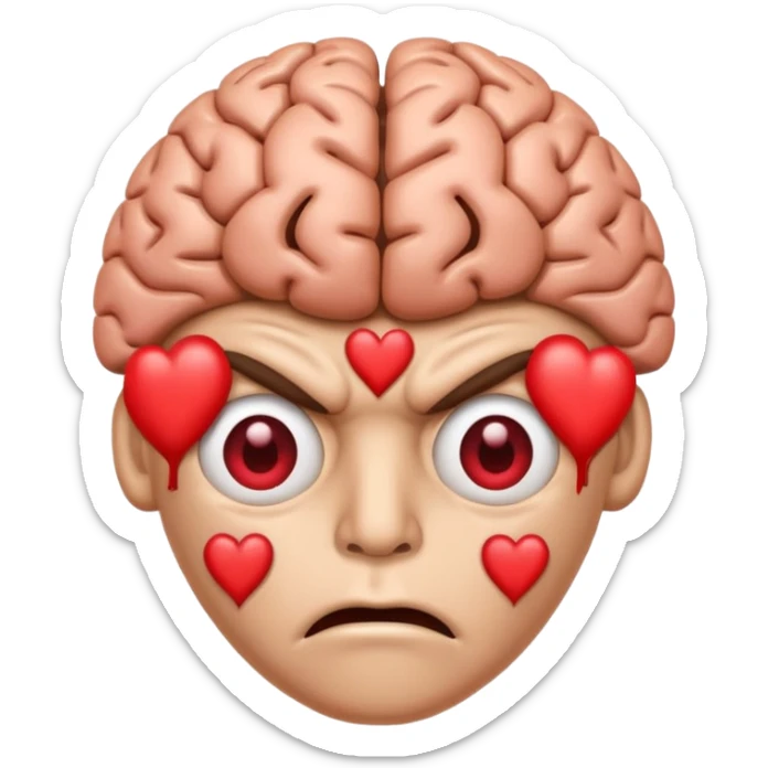 image of the brain with heart eyes and another image of the brain disgusted/angry sticker