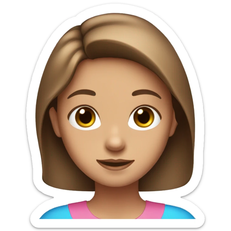 cute tan girl with blue eyes and long brown hair and a pink shirt sticker