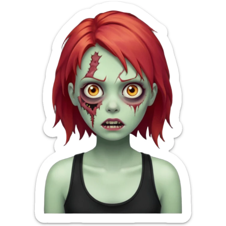 zombie girl with red hair and black tank top  sticker